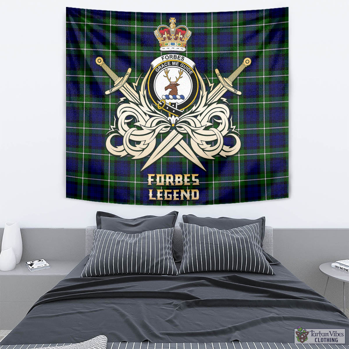 Tartan Vibes Clothing Forbes Modern Tartan Tapestry with Clan Crest and the Golden Sword of Courageous Legacy