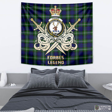 Forbes Modern Tartan Tapestry with Clan Crest and the Golden Sword of Courageous Legacy