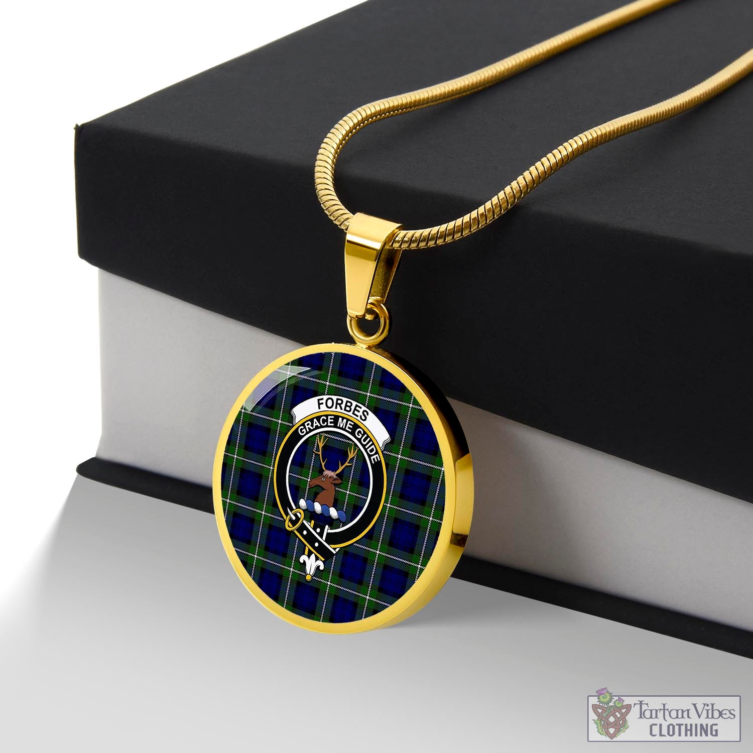 Tartan Vibes Clothing Forbes Modern Tartan Circle Necklace with Family Crest