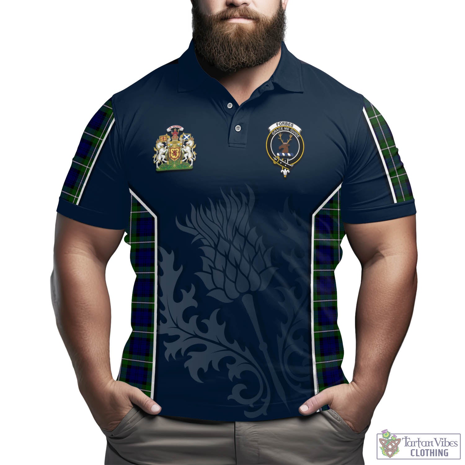 Tartan Vibes Clothing Forbes Modern Tartan Men's Polo Shirt with Family Crest and Scottish Thistle Vibes Sport Style