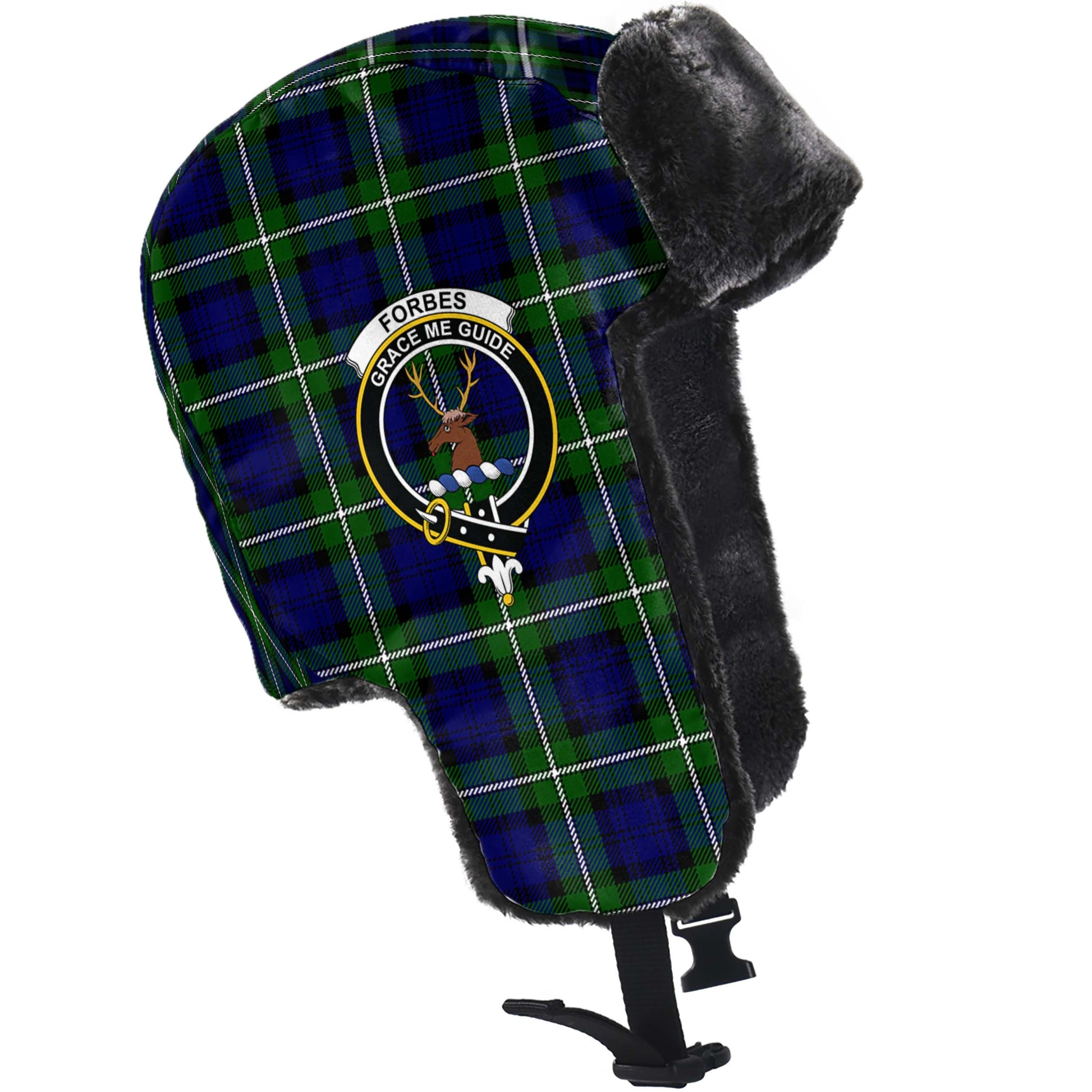 Forbes Modern Tartan Winter Trapper Hat with Family Crest - Tartanvibesclothing