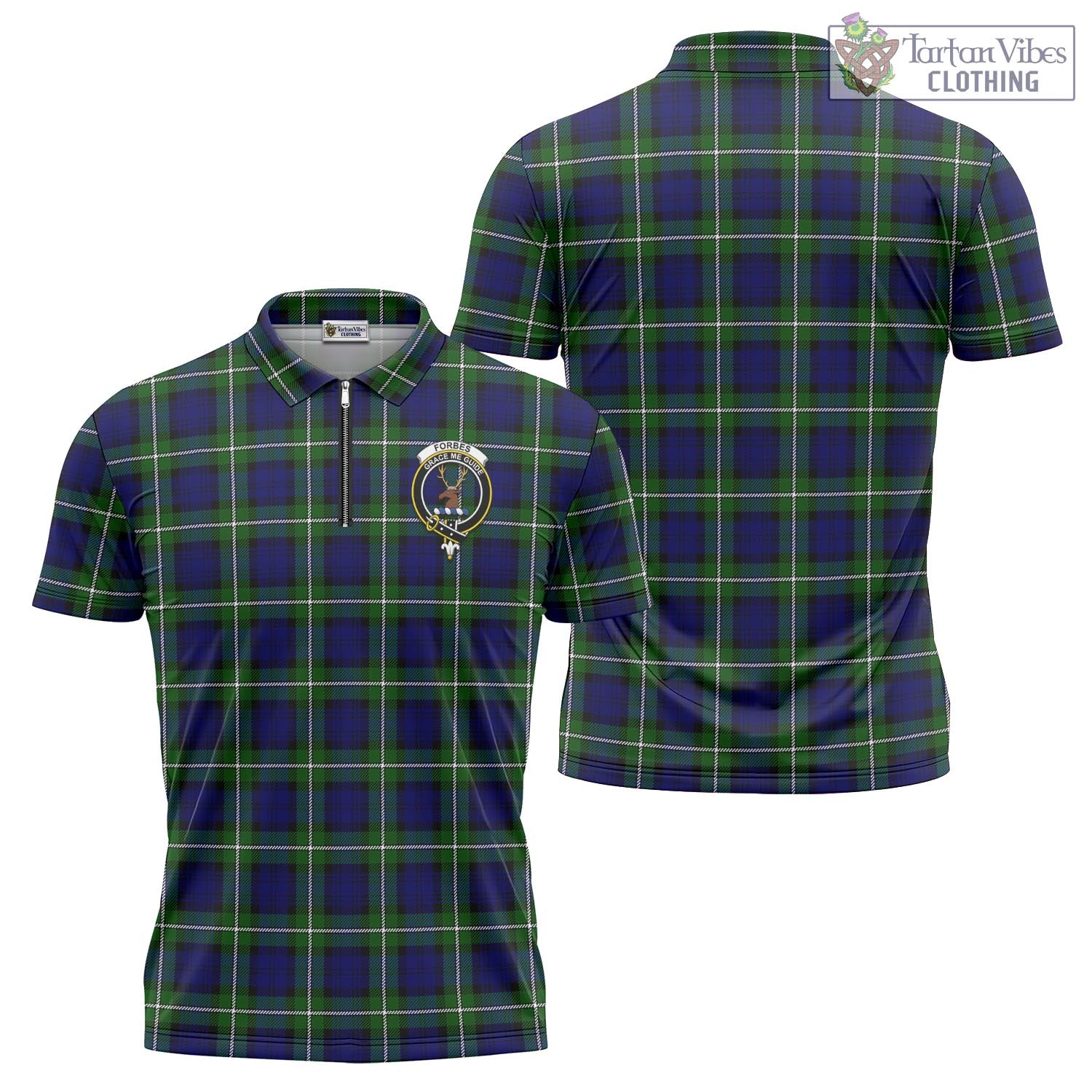 Tartan Vibes Clothing Forbes Modern Tartan Zipper Polo Shirt with Family Crest