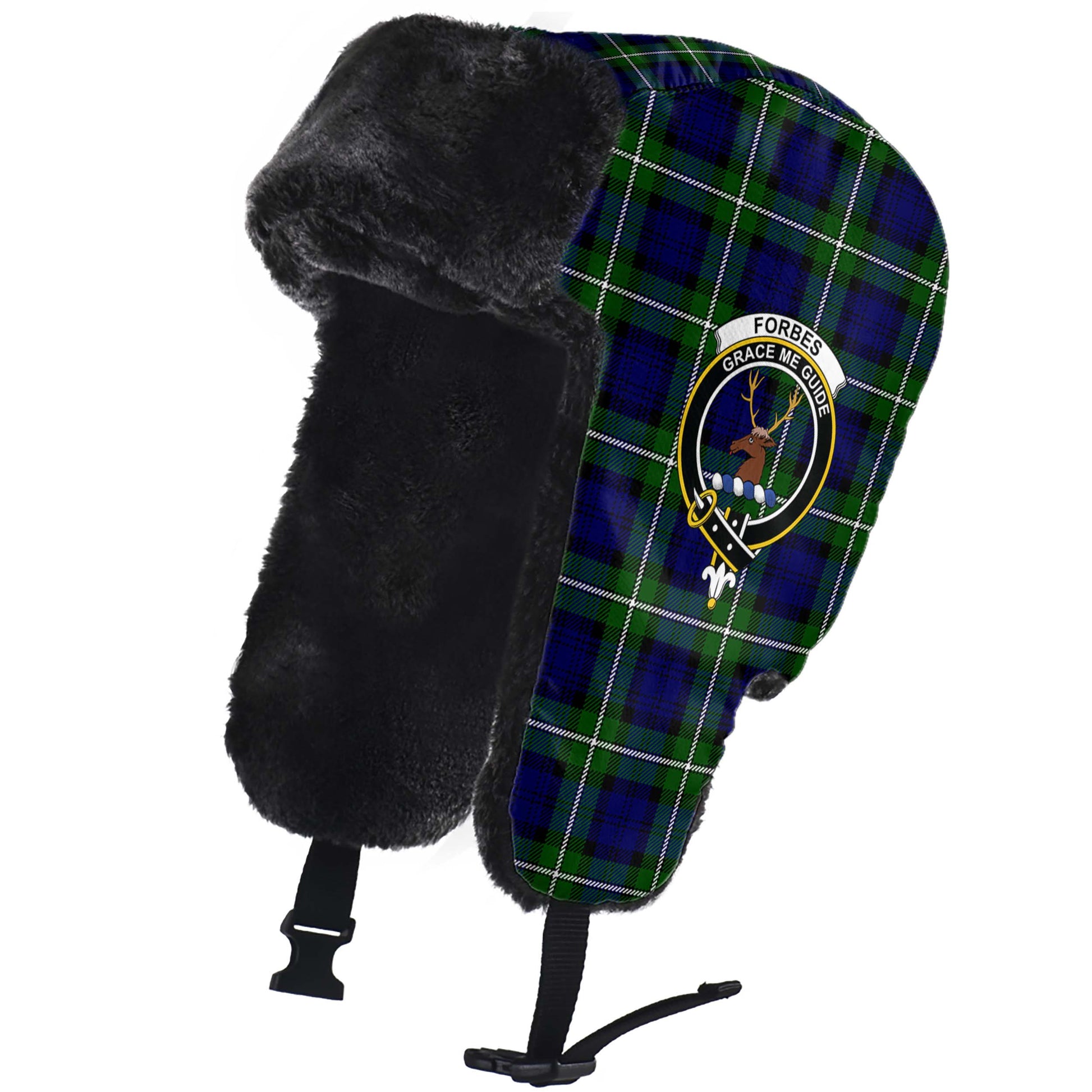 Forbes Modern Tartan Winter Trapper Hat with Family Crest - Tartanvibesclothing