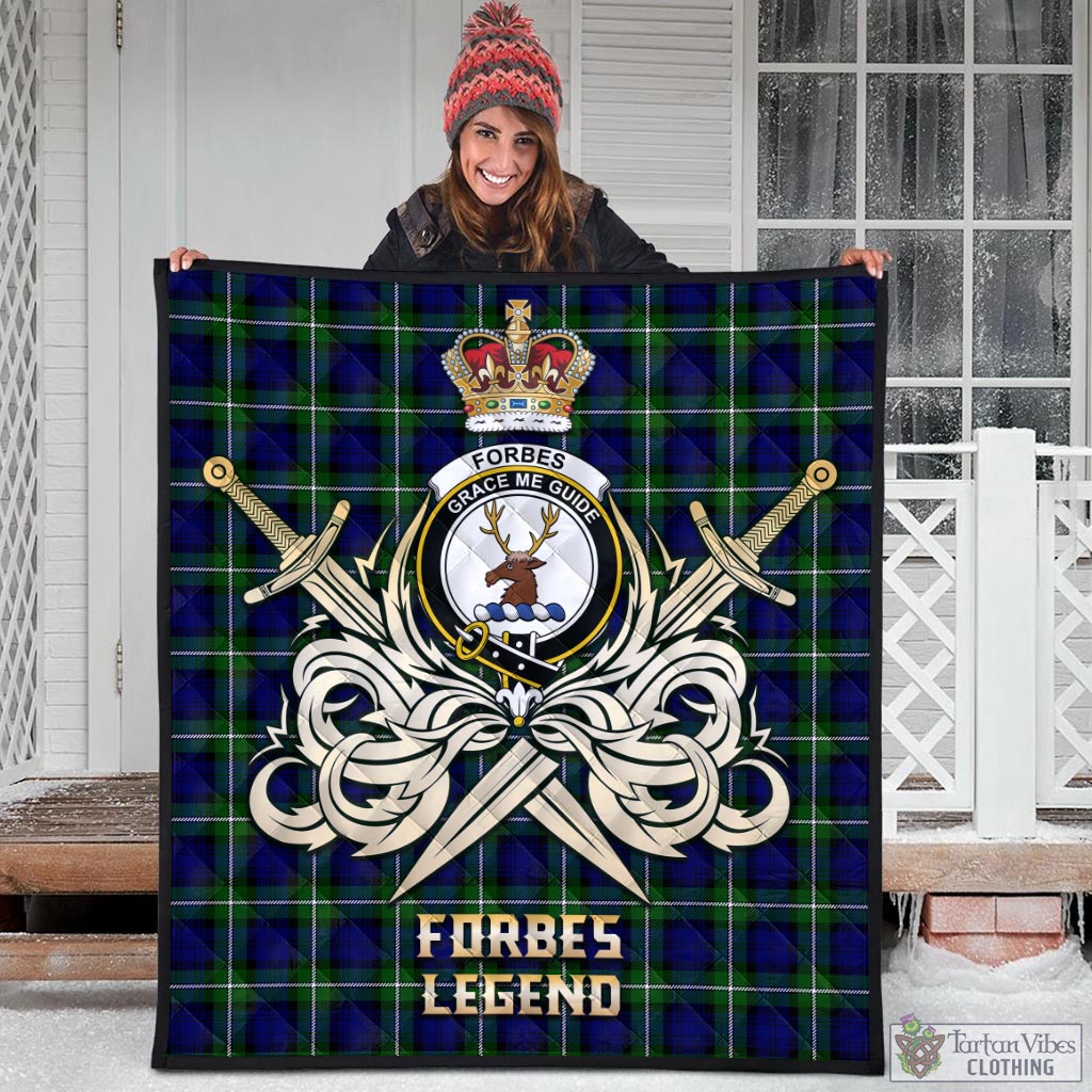 Tartan Vibes Clothing Forbes Modern Tartan Quilt with Clan Crest and the Golden Sword of Courageous Legacy