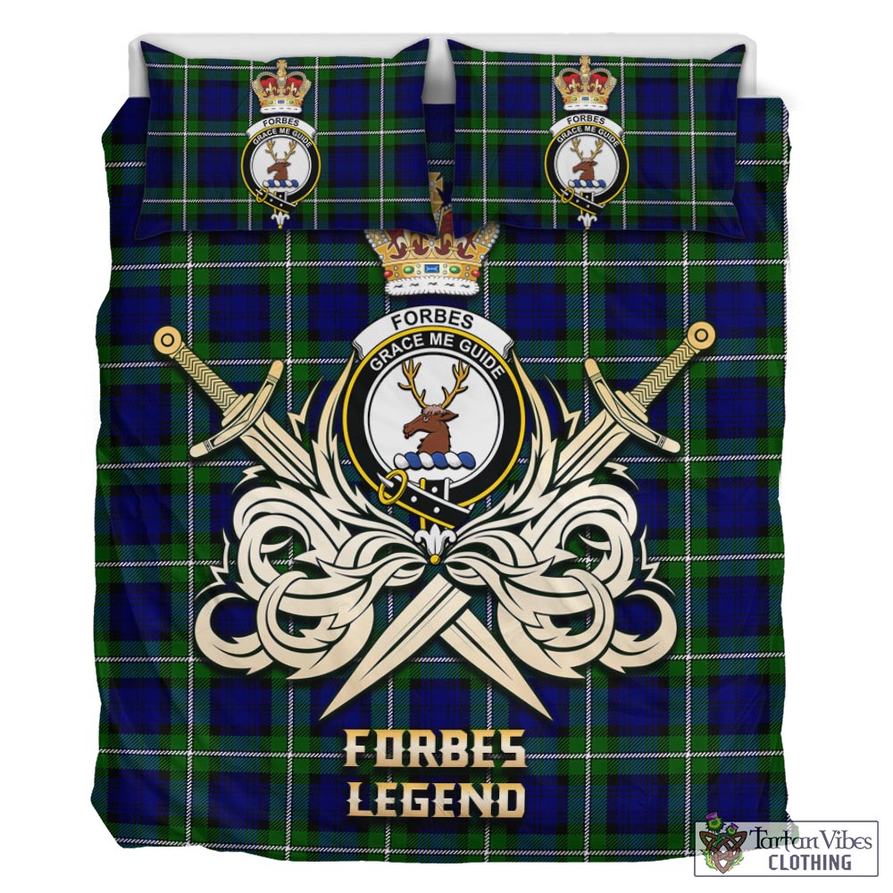 Tartan Vibes Clothing Forbes Modern Tartan Bedding Set with Clan Crest and the Golden Sword of Courageous Legacy