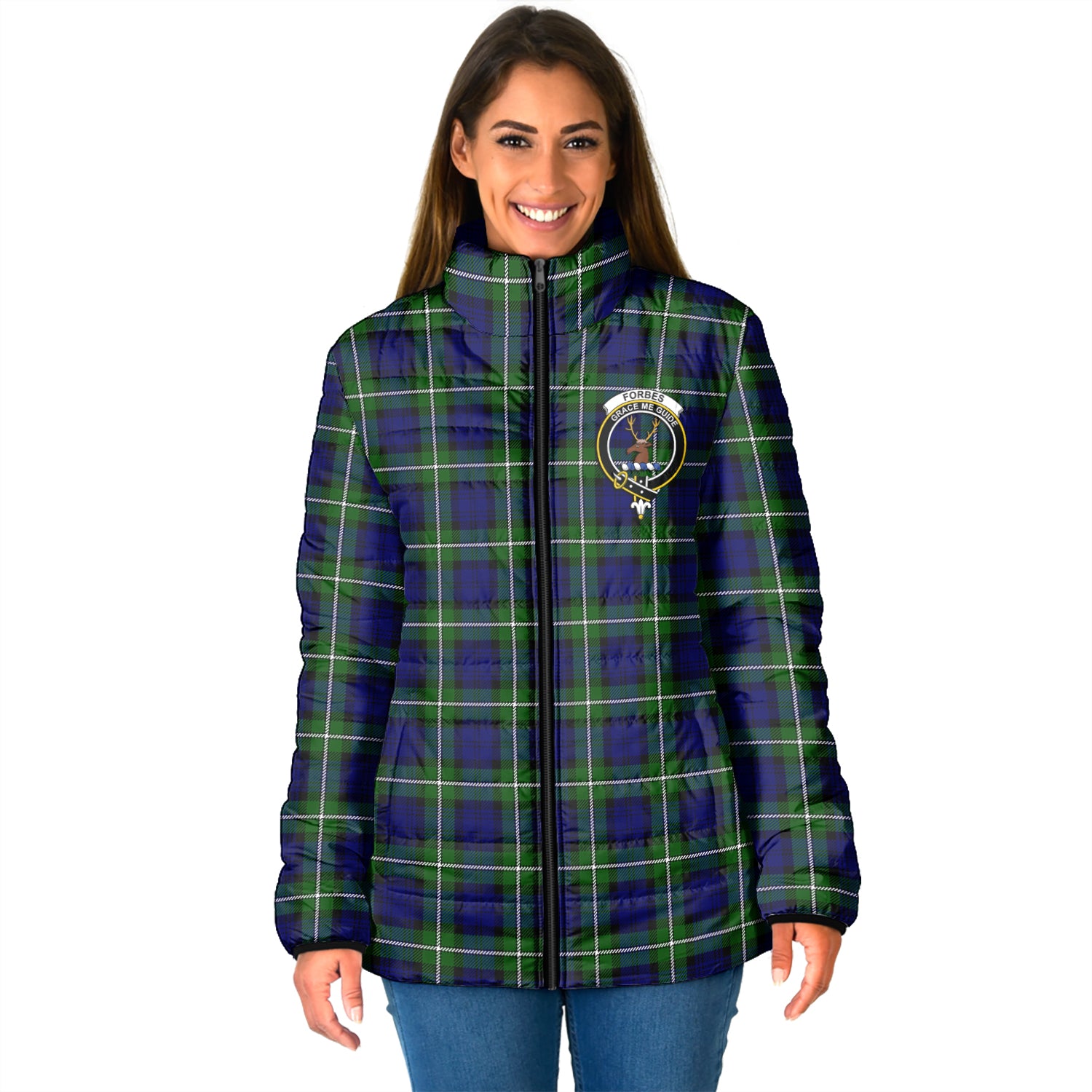 Forbes Modern Tartan Padded Jacket with Family Crest - Tartan Vibes Clothing