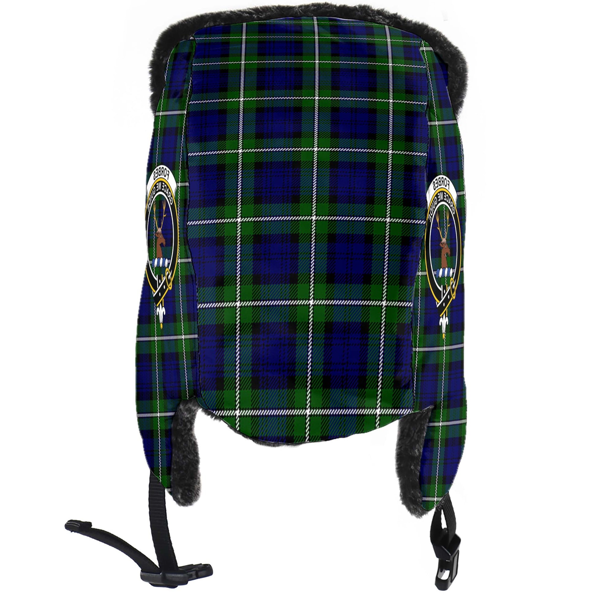 Forbes Modern Tartan Winter Trapper Hat with Family Crest - Tartanvibesclothing