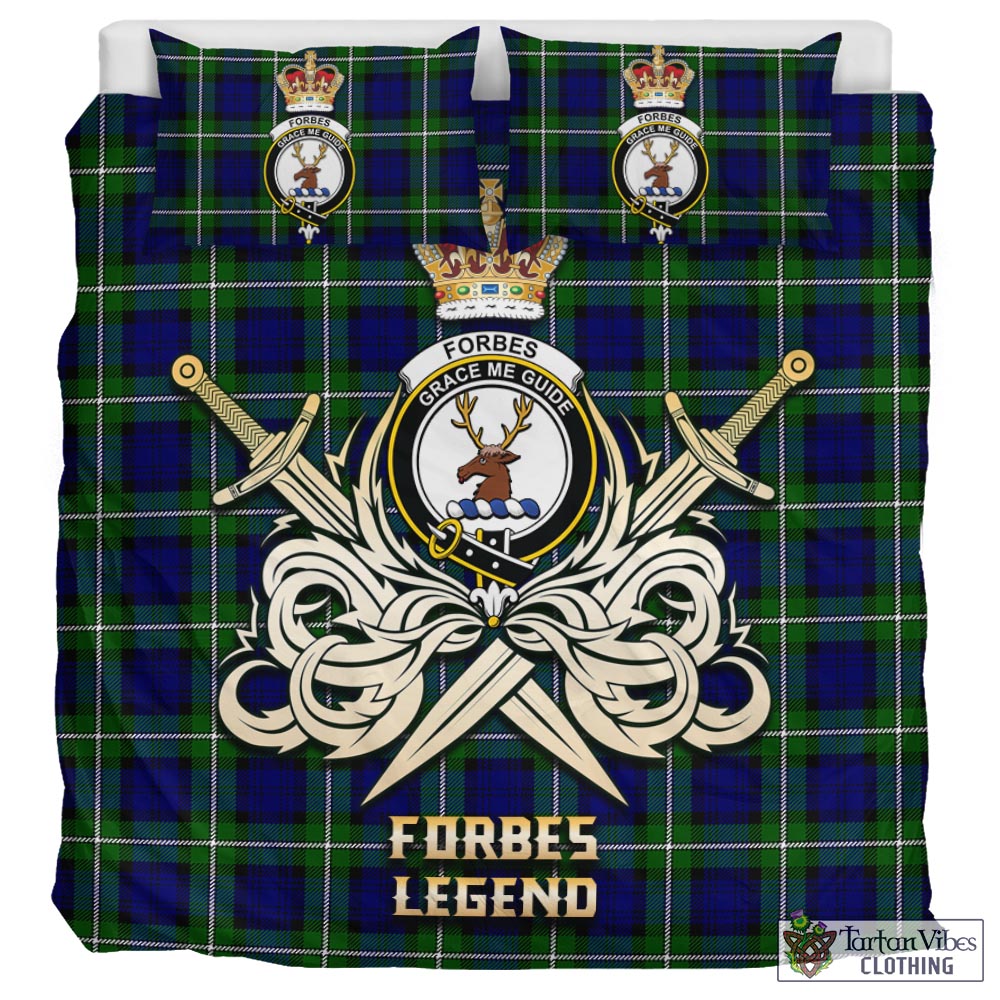 Tartan Vibes Clothing Forbes Modern Tartan Bedding Set with Clan Crest and the Golden Sword of Courageous Legacy