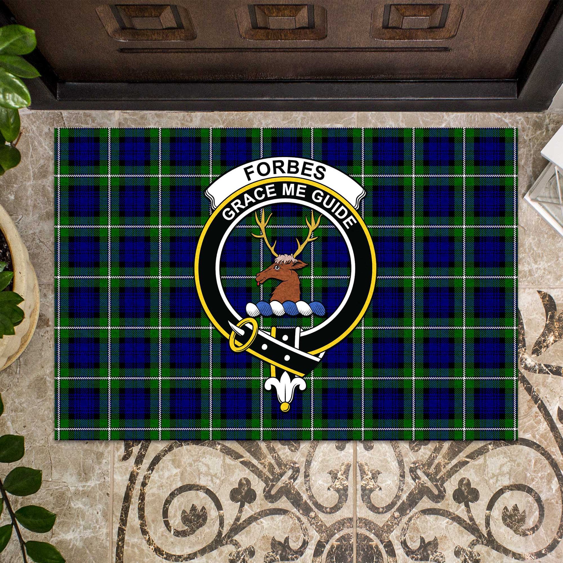 Forbes Modern Tartan Door Mat with Family Crest - Tartanvibesclothing