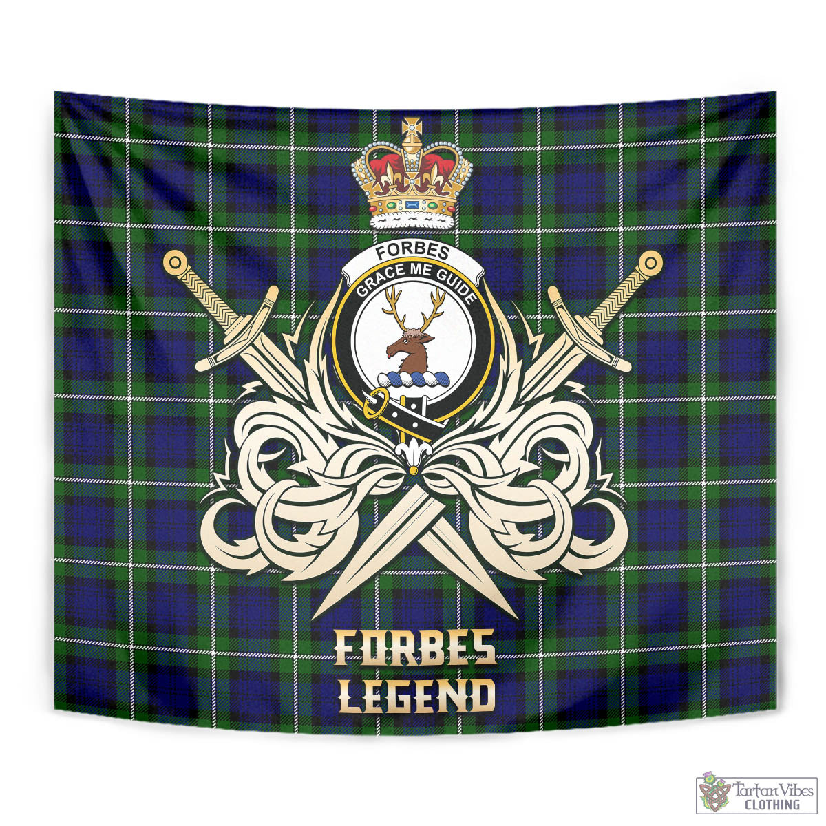 Tartan Vibes Clothing Forbes Modern Tartan Tapestry with Clan Crest and the Golden Sword of Courageous Legacy