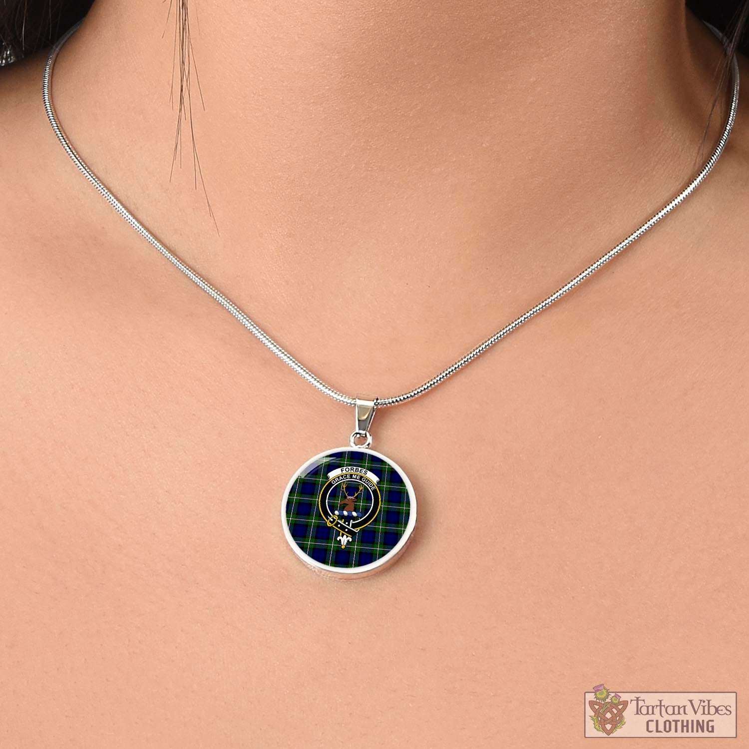 Tartan Vibes Clothing Forbes Modern Tartan Circle Necklace with Family Crest