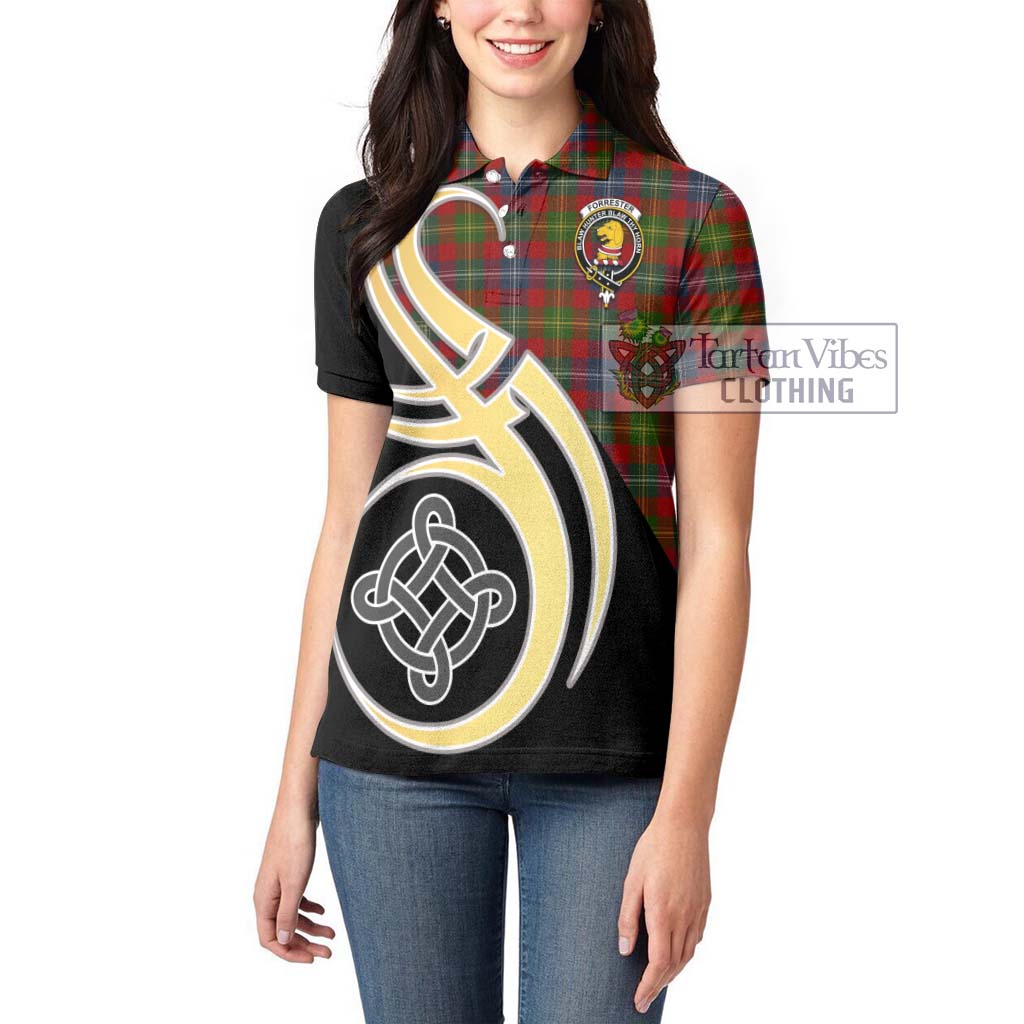 Forrester (Foster) Tartan Women's Polo Shirt with Family Crest and Celtic Symbol Style Women - Tartan Vibes Clothing