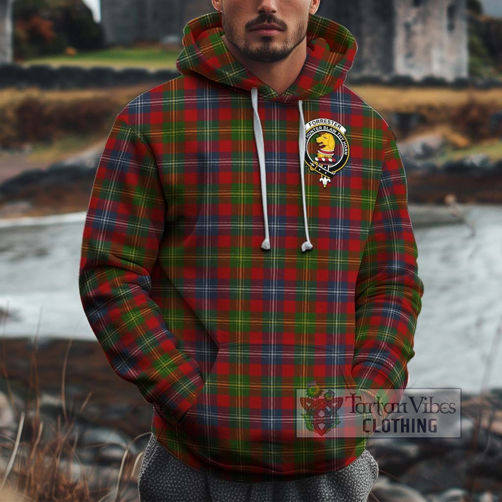 Forrester (Foster) Tartan Cotton Hoodie with Family Crest Pullover Hoodie XS - Tartan Vibes Clothing