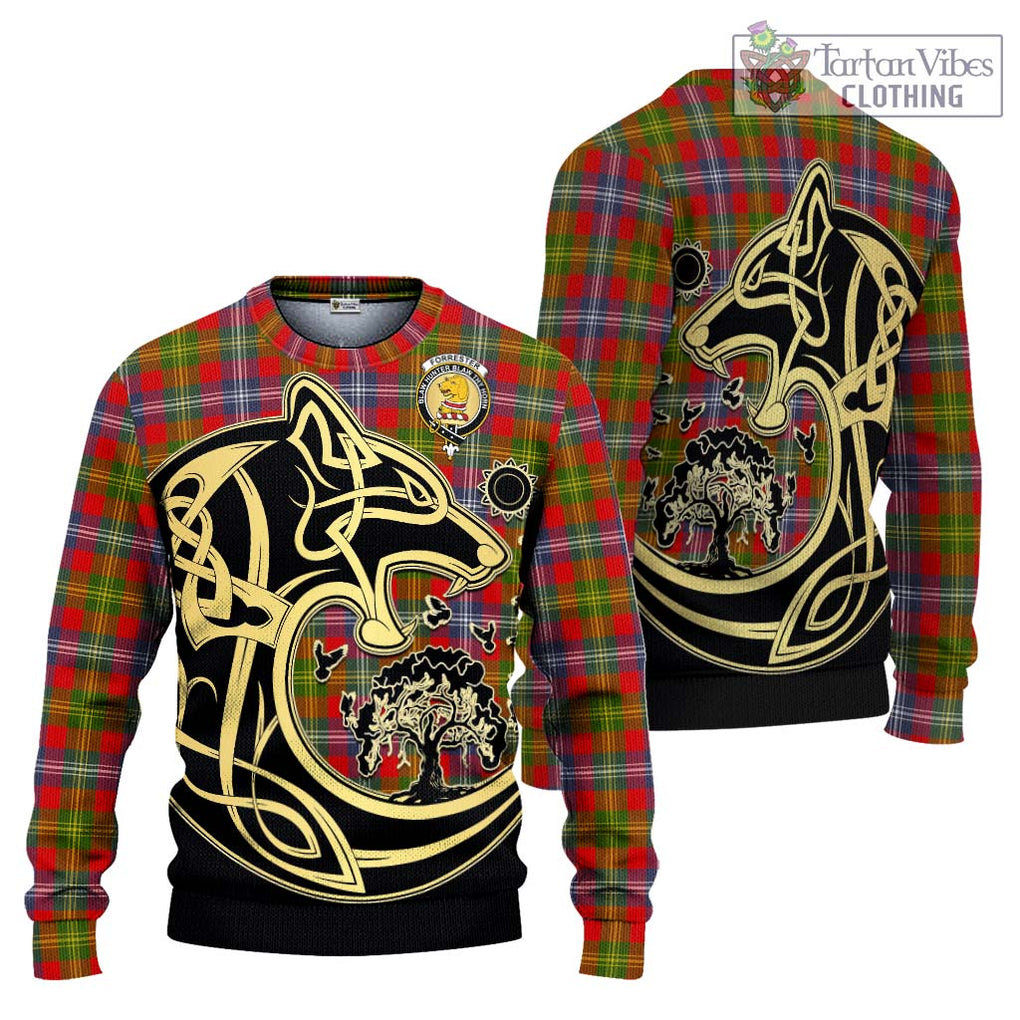 Forrester (Foster) Tartan Knitted Sweater with Family Crest Celtic Wolf Style Unisex - Tartan Vibes Clothing