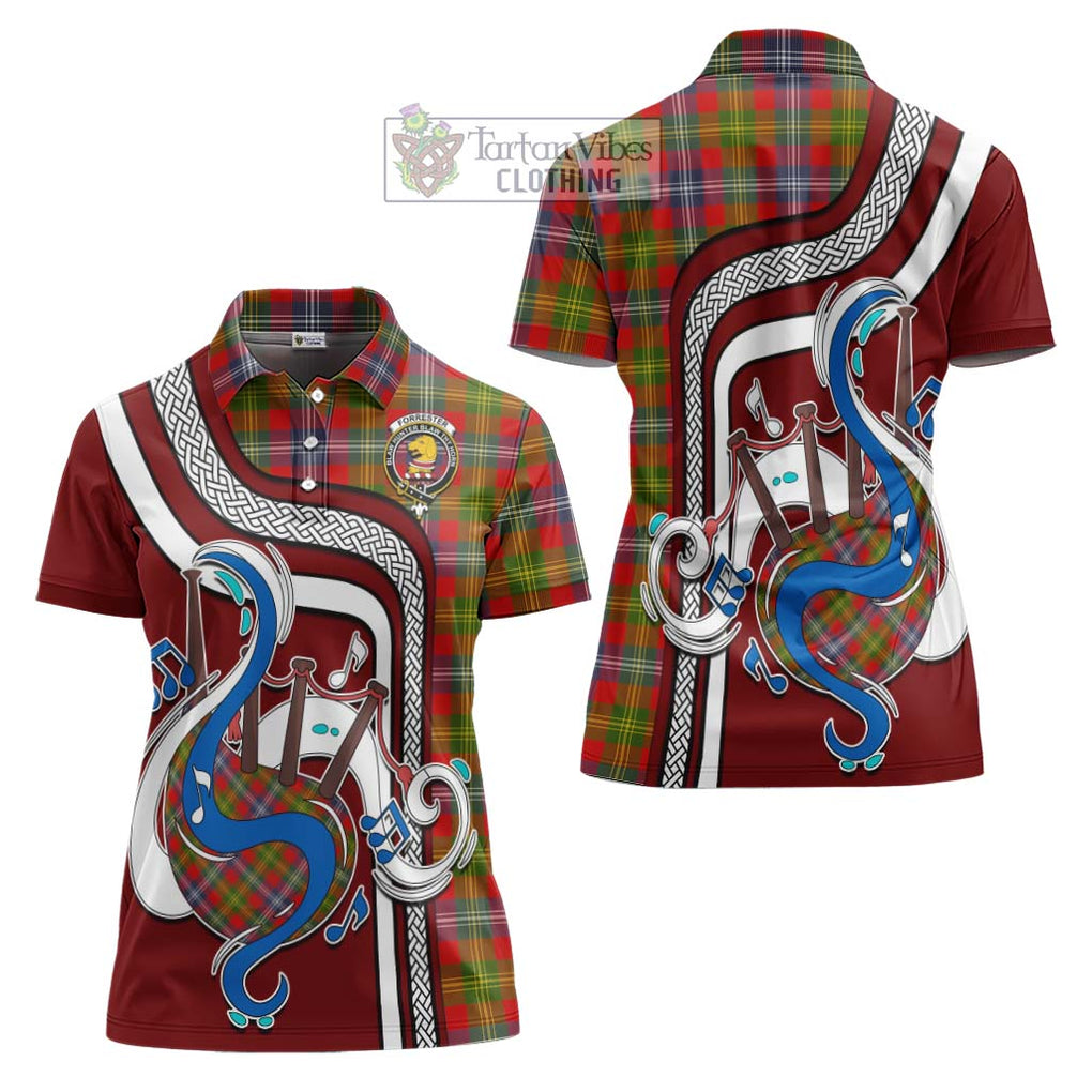 Forrester (Foster) Tartan Women's Polo Shirt with Epic Bagpipe Style Women - Tartanvibesclothing Shop