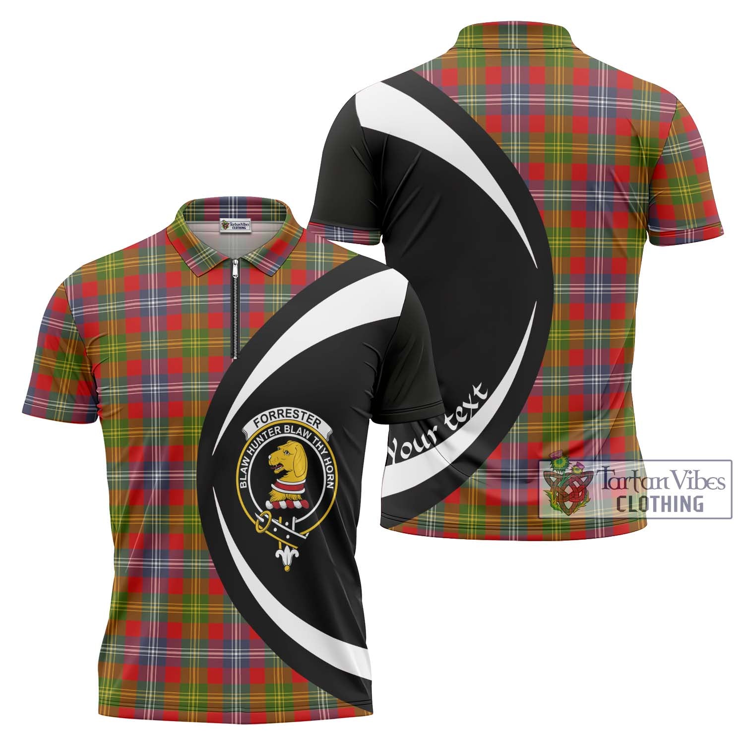 Tartan Vibes Clothing Forrester Tartan Zipper Polo Shirt with Family Crest Circle Style