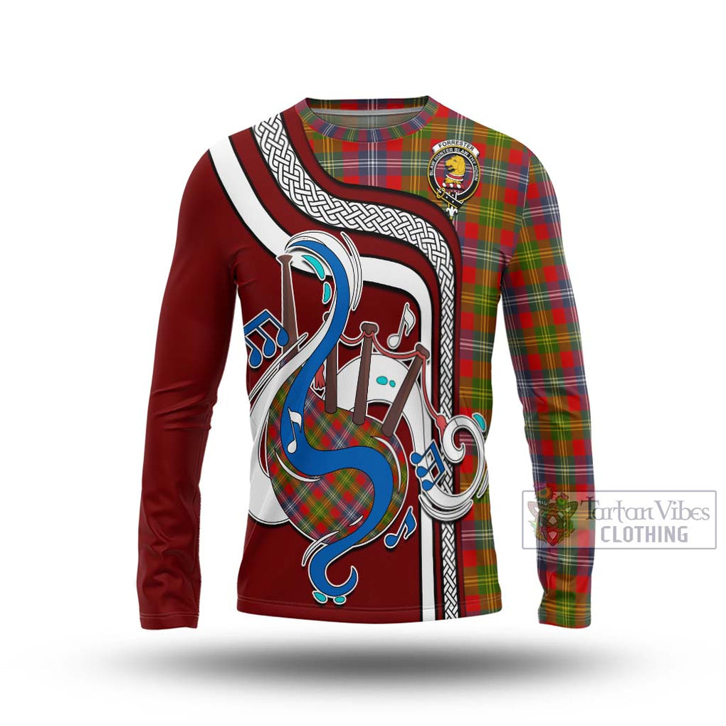 Tartan Vibes Clothing Forrester Tartan Long Sleeve T-Shirt with Epic Bagpipe Style