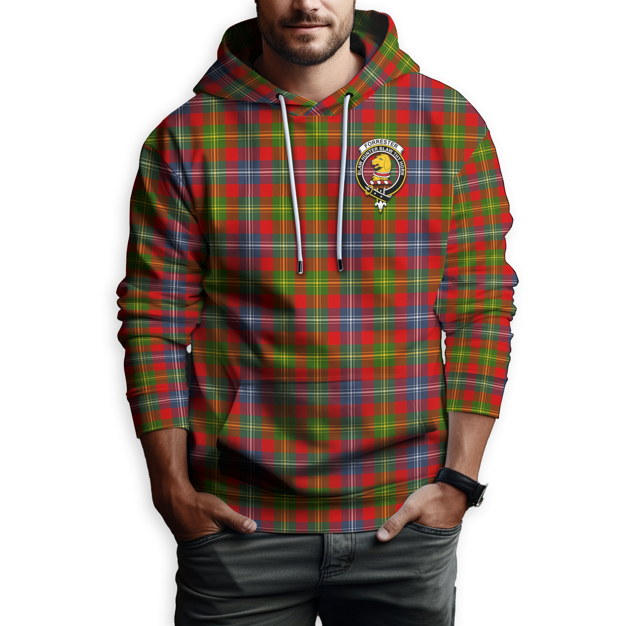 Forrester Tartan Hoodie with Family Crest