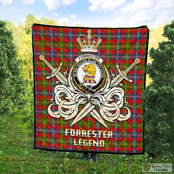 Forrester Modern Tartan Quilt with Clan Crest and the Golden Sword of Courageous Legacy