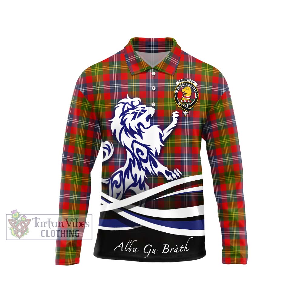 Forrester (Foster) Tartan Long Sleeve Polo Shirt with Alba Gu Brath Regal Lion Emblem Unisex - Tartanvibesclothing Shop