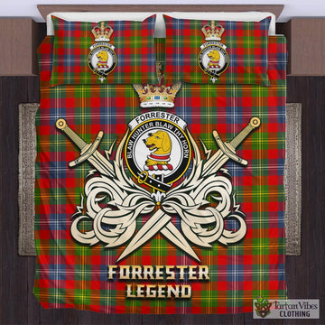 Forrester Modern Tartan Bedding Set with Clan Crest and the Golden Sword of Courageous Legacy