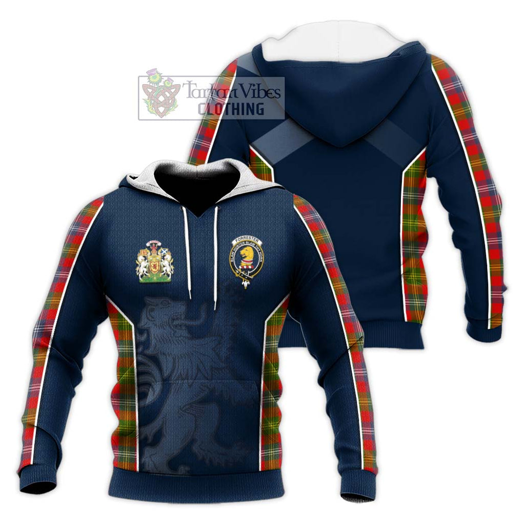 Forrester (Foster) Tartan Knitted Hoodie with Family Crest and Lion Rampant Vibes Sport Style Unisex Knitted Pullover Hoodie - Tartan Vibes Clothing