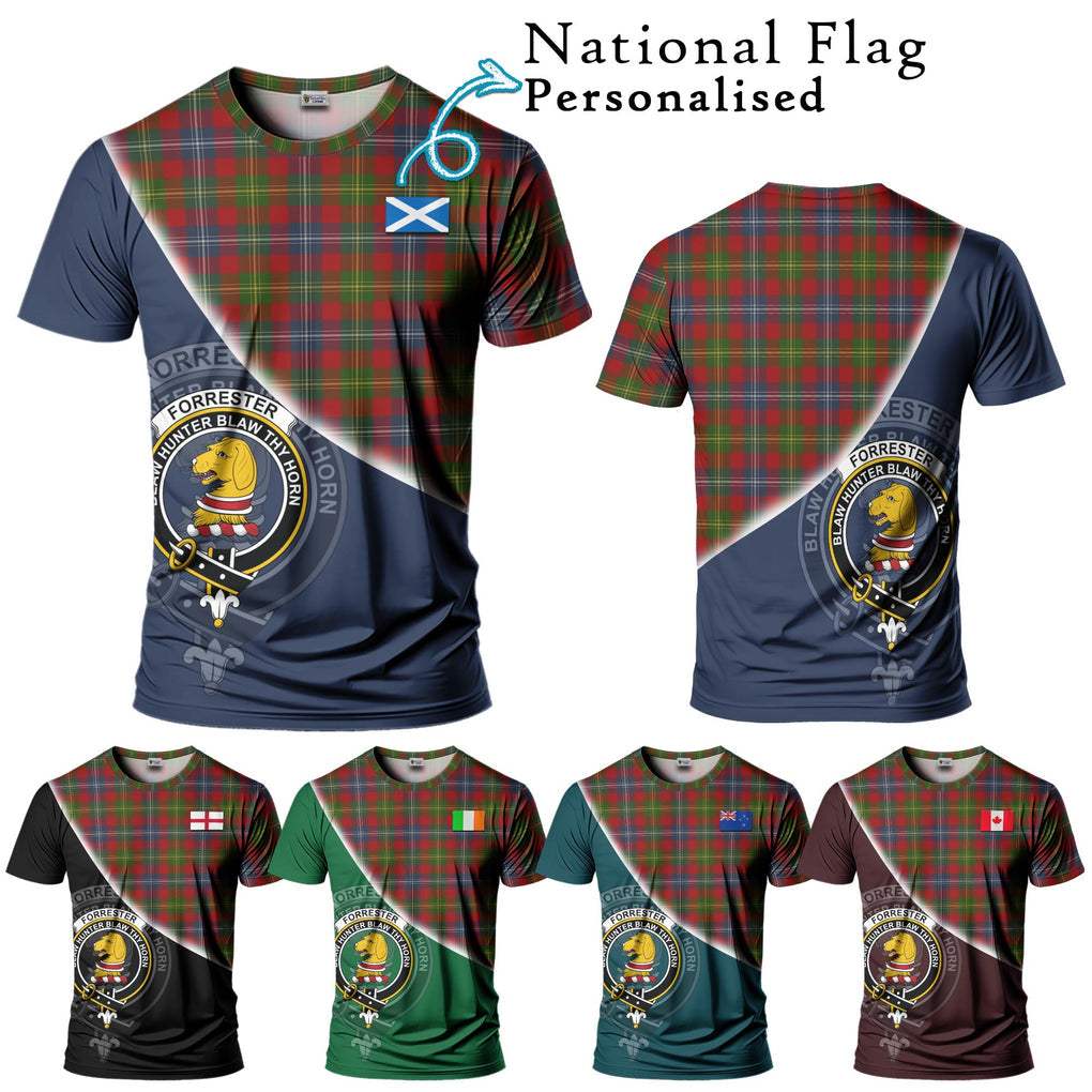 Forrester (Foster) Tartan T-Shirt with Personalised National Flag and Family Crest Half Style Kid's Shirt - Tartanvibesclothing Shop