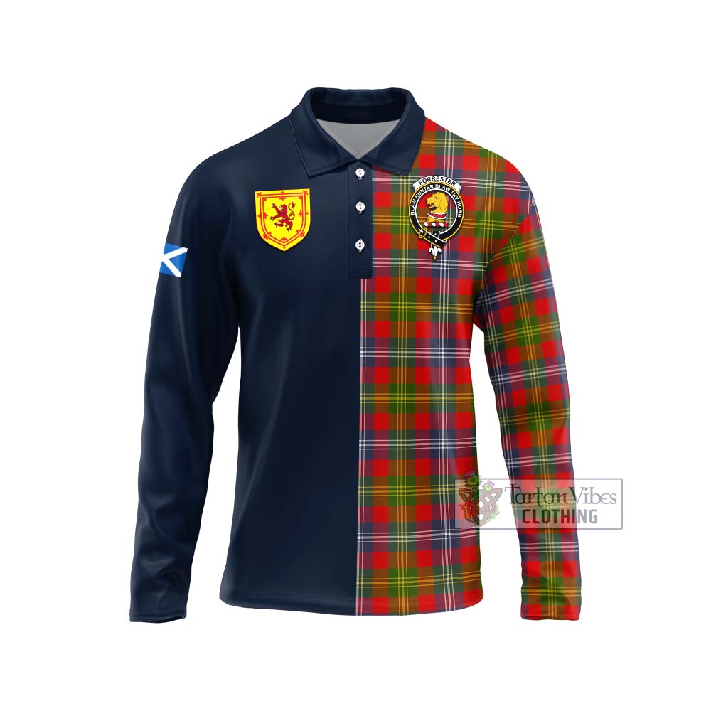 Tartan Vibes Clothing Forrester Tartan Long Sleeve Polo Shirt with Scottish Lion Royal Arm Half Style