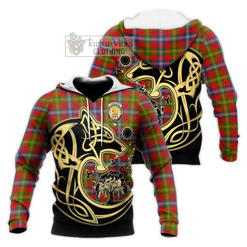 Forrester (Foster) Tartan Knitted Hoodie with Family Crest Celtic Wolf Style