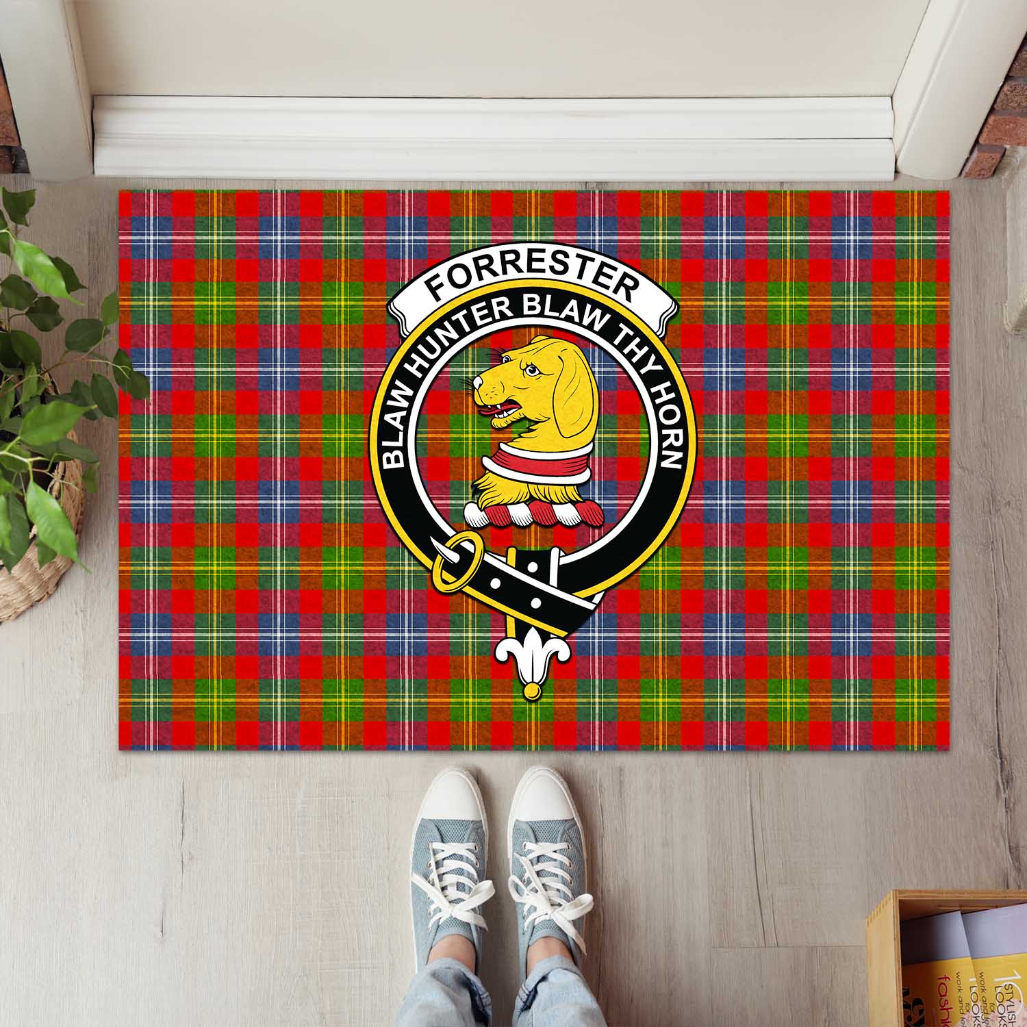 Forrester Tartan Door Mat with Family Crest - Tartanvibesclothing