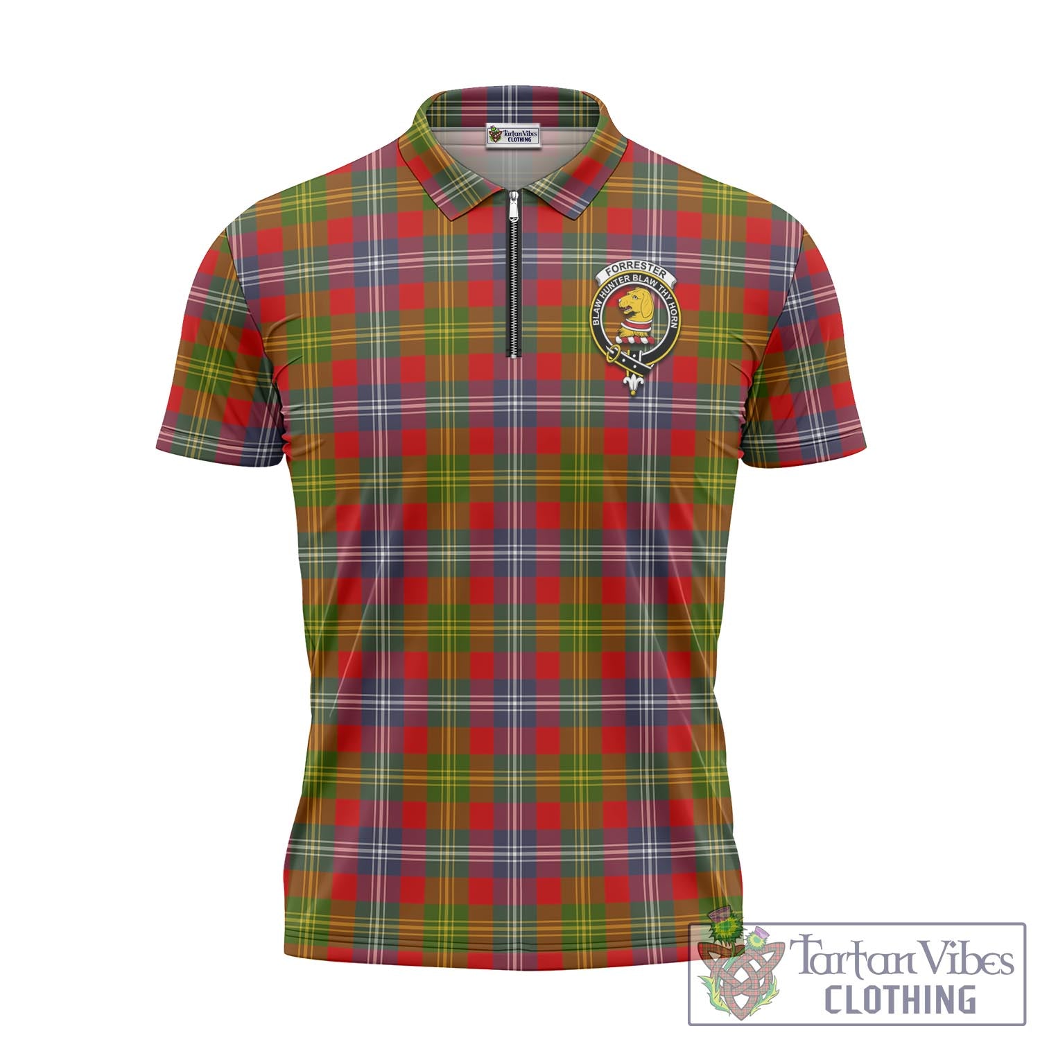 Tartan Vibes Clothing Forrester Tartan Zipper Polo Shirt with Family Crest