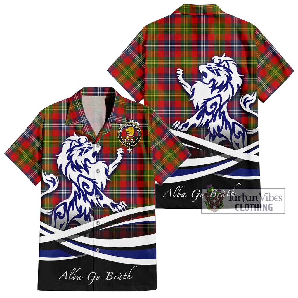 Forrester (Foster) Tartan Short Sleeve Button Shirt with Alba Gu Brath Regal Lion Emblem Kid - Tartanvibesclothing Shop