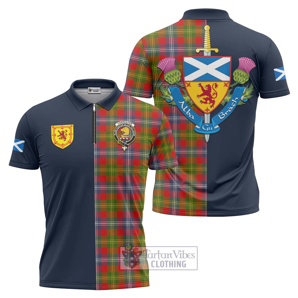 Tartan Vibes Clothing Forrester Tartan Zipper Polo Shirt with Scottish Lion Royal Arm Half Style