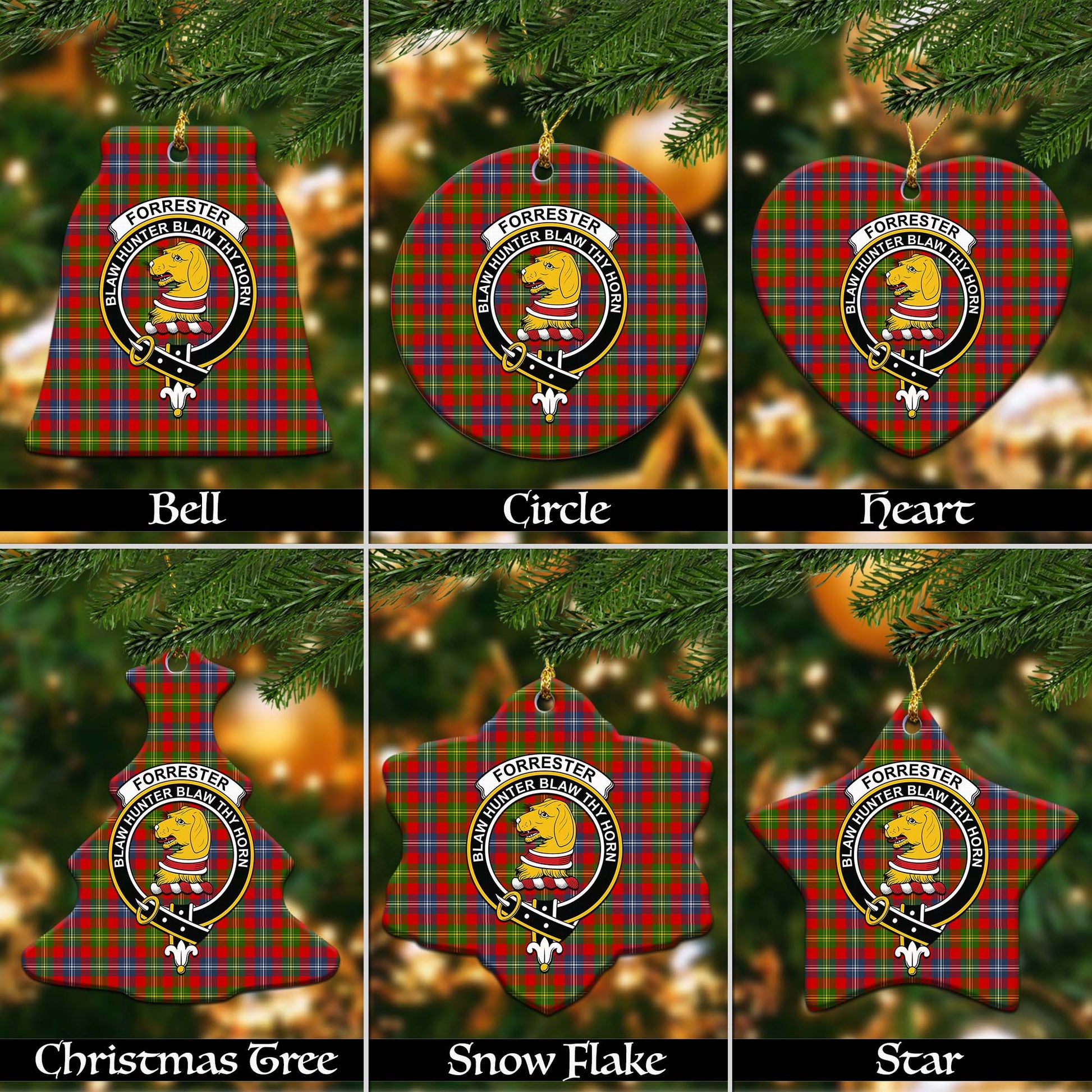 Forrester Tartan Christmas Ornaments with Family Crest - Tartanvibesclothing