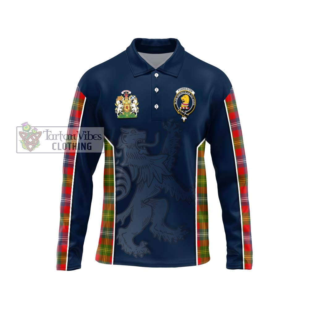 Forrester (Foster) Tartan Long Sleeve Polo Shirt with Family Crest and Lion Rampant Vibes Sport Style Unisex - Tartan Vibes Clothing