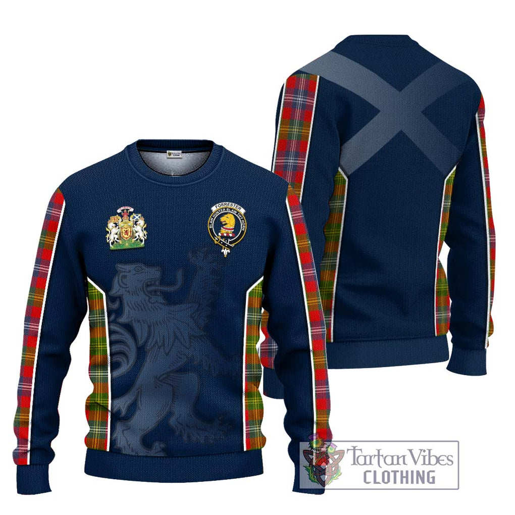 Forrester (Foster) Tartan Knitted Sweater with Family Crest and Lion Rampant Vibes Sport Style Unisex - Tartan Vibes Clothing