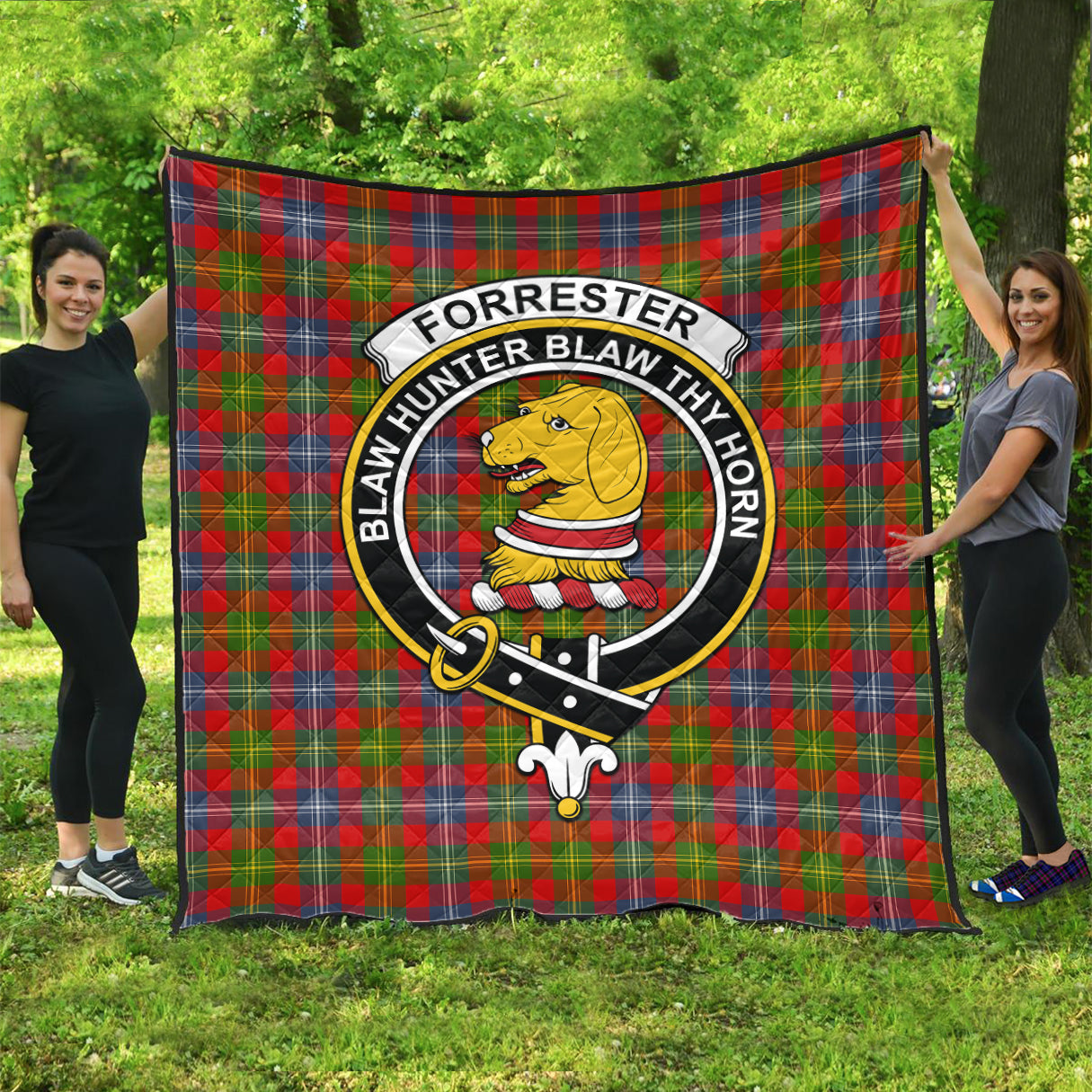 Forrester Modern Tartan Quilt with Family Crest