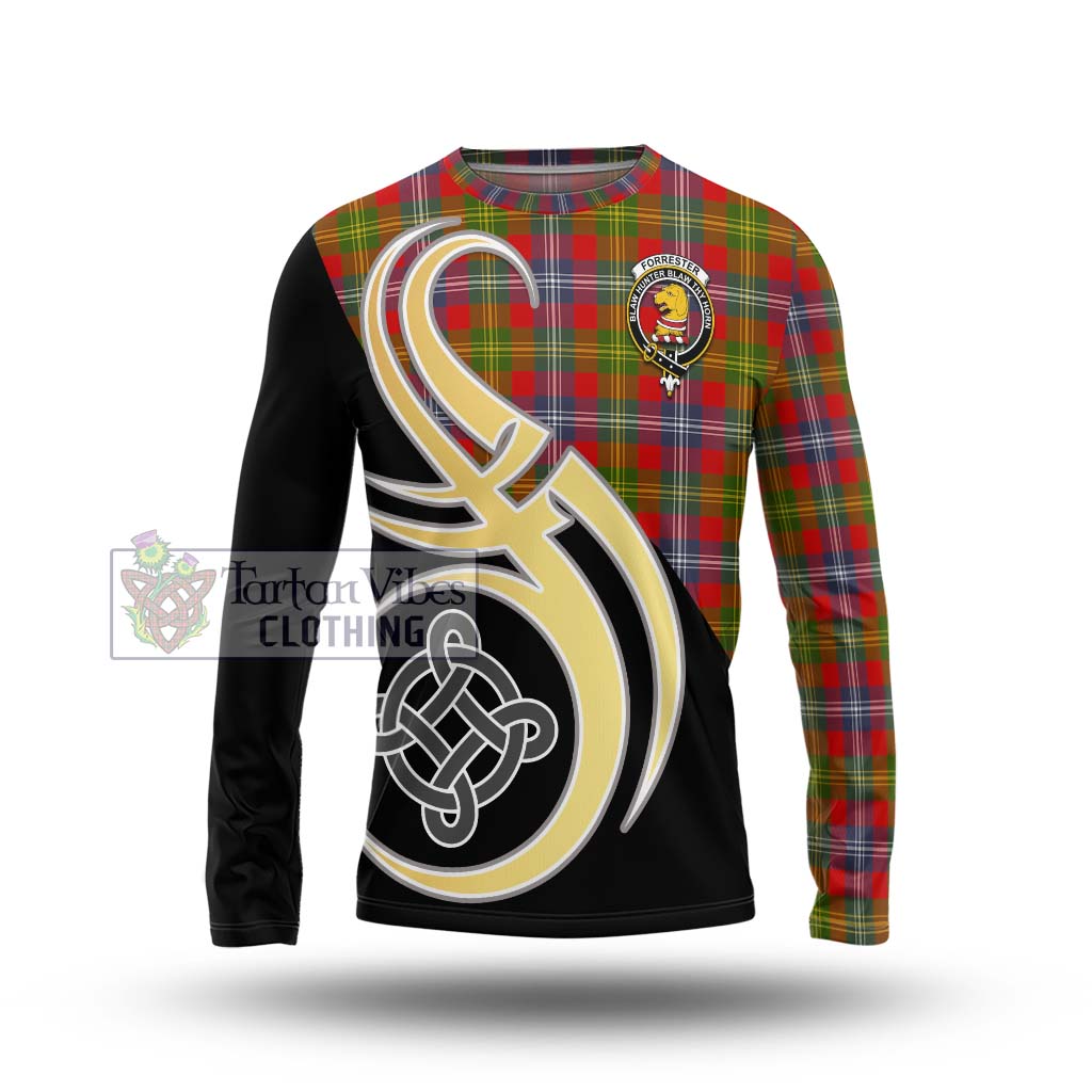 Forrester (Foster) Tartan Long Sleeve T-Shirt with Family Crest and Celtic Symbol Style Unisex - Tartan Vibes Clothing