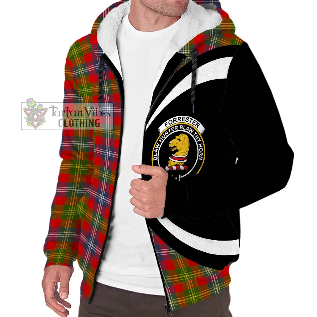 Forrester (Foster) Tartan Sherpa Hoodie with Family Crest Circle Style Unisex S - Tartan Vibes Clothing