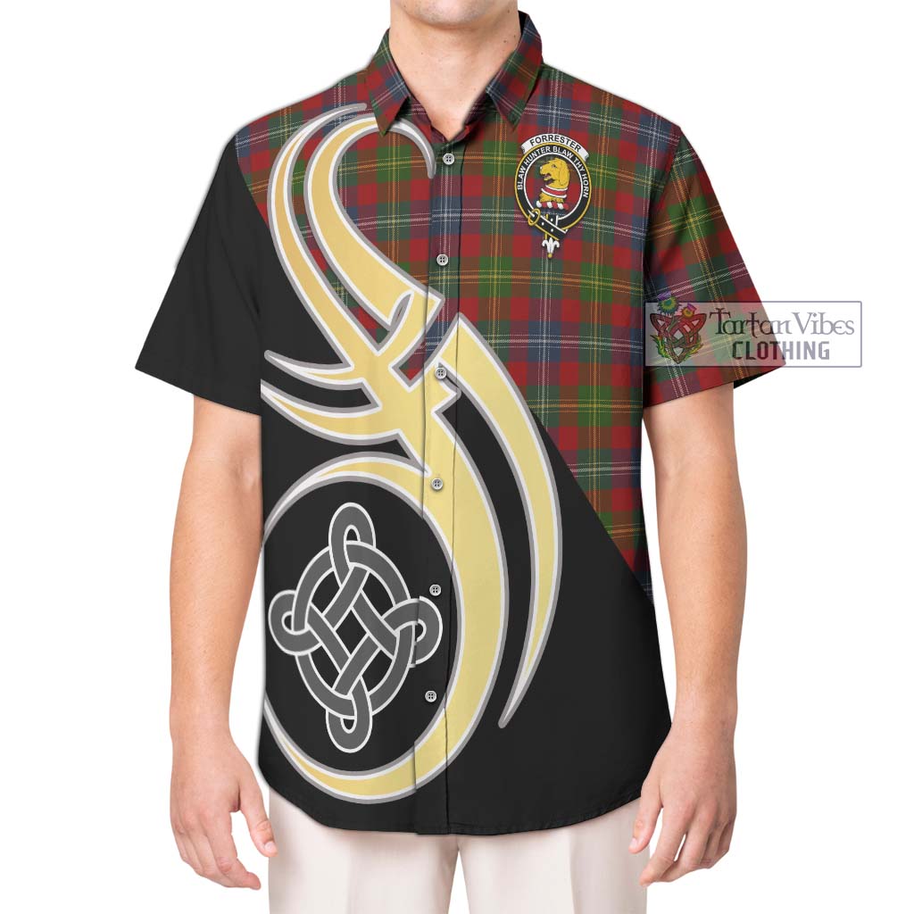 Forrester (Foster) Tartan Short Sleeve Button Shirt with Family Crest and Celtic Symbol Style Kid - Tartan Vibes Clothing