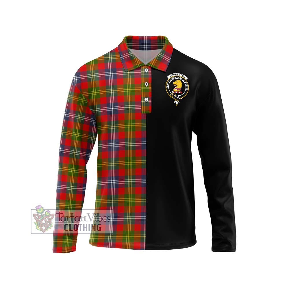 Forrester (Foster) Tartan Long Sleeve Polo Shirt with Family Crest and Half Of Me Style Unisex - Tartanvibesclothing Shop