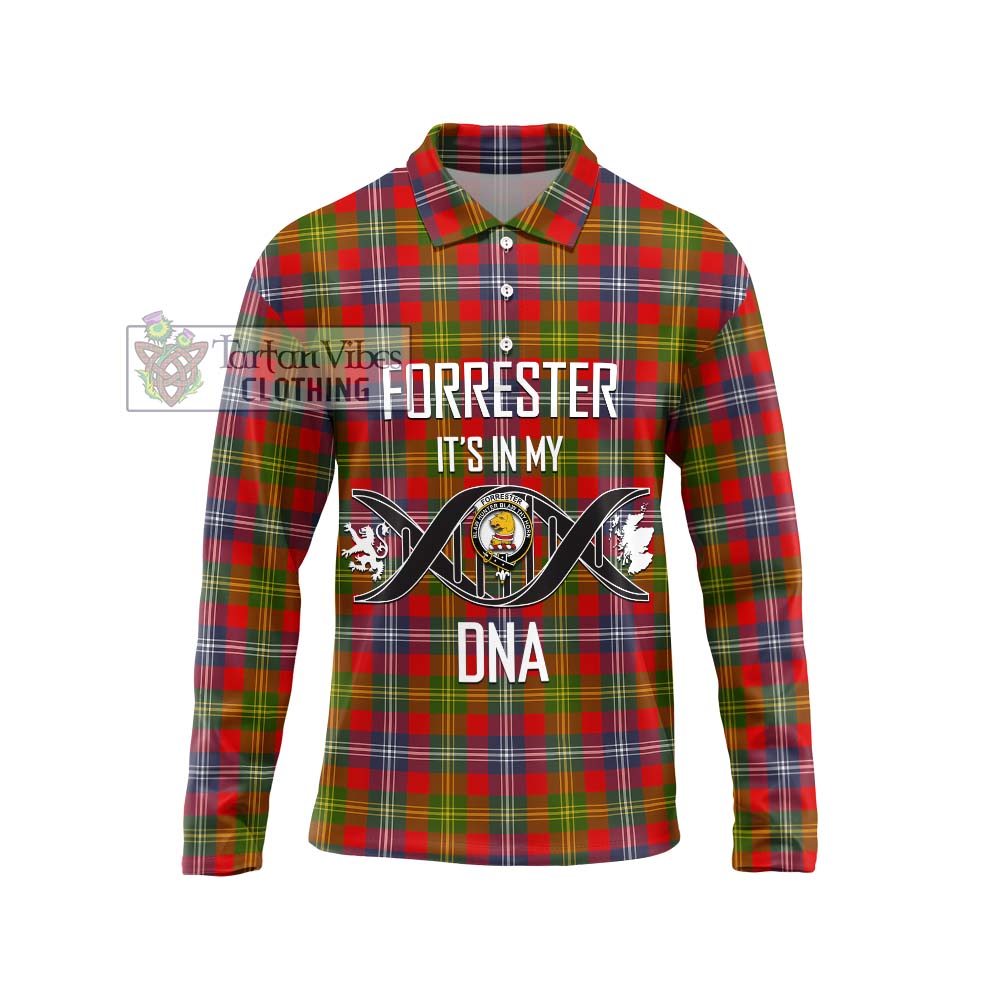 Forrester (Foster) Tartan Long Sleeve Polo Shirt with Family Crest DNA In Me Style Unisex - Tartanvibesclothing Shop