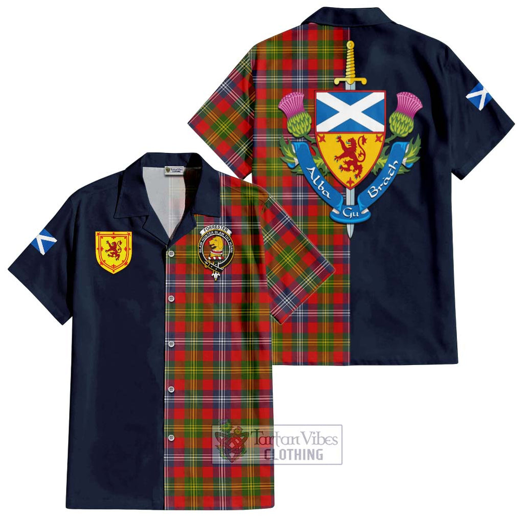 Tartan Vibes Clothing Forrester Tartan Short Sleeve Button Shirt with Scottish Lion Royal Arm Half Style