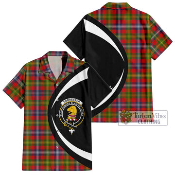 Forrester (Foster) Tartan Short Sleeve Button Up with Family Crest Circle Style