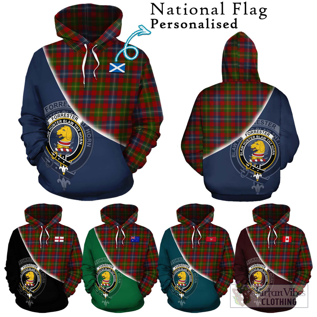 Forrester (Foster) Tartan Hoodie with Personalised National Flag and Family Crest Half Style Zip Hoodie - Tartanvibesclothing Shop