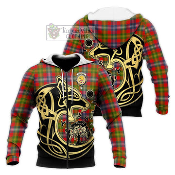 Forrester (Foster) Tartan Knitted Hoodie with Family Crest Celtic Wolf Style