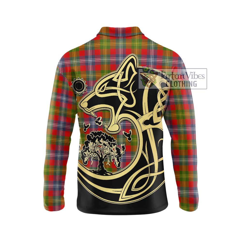 Forrester (Foster) Tartan Long Sleeve Polo Shirt with Family Crest Celtic Wolf Style - Tartanvibesclothing Shop