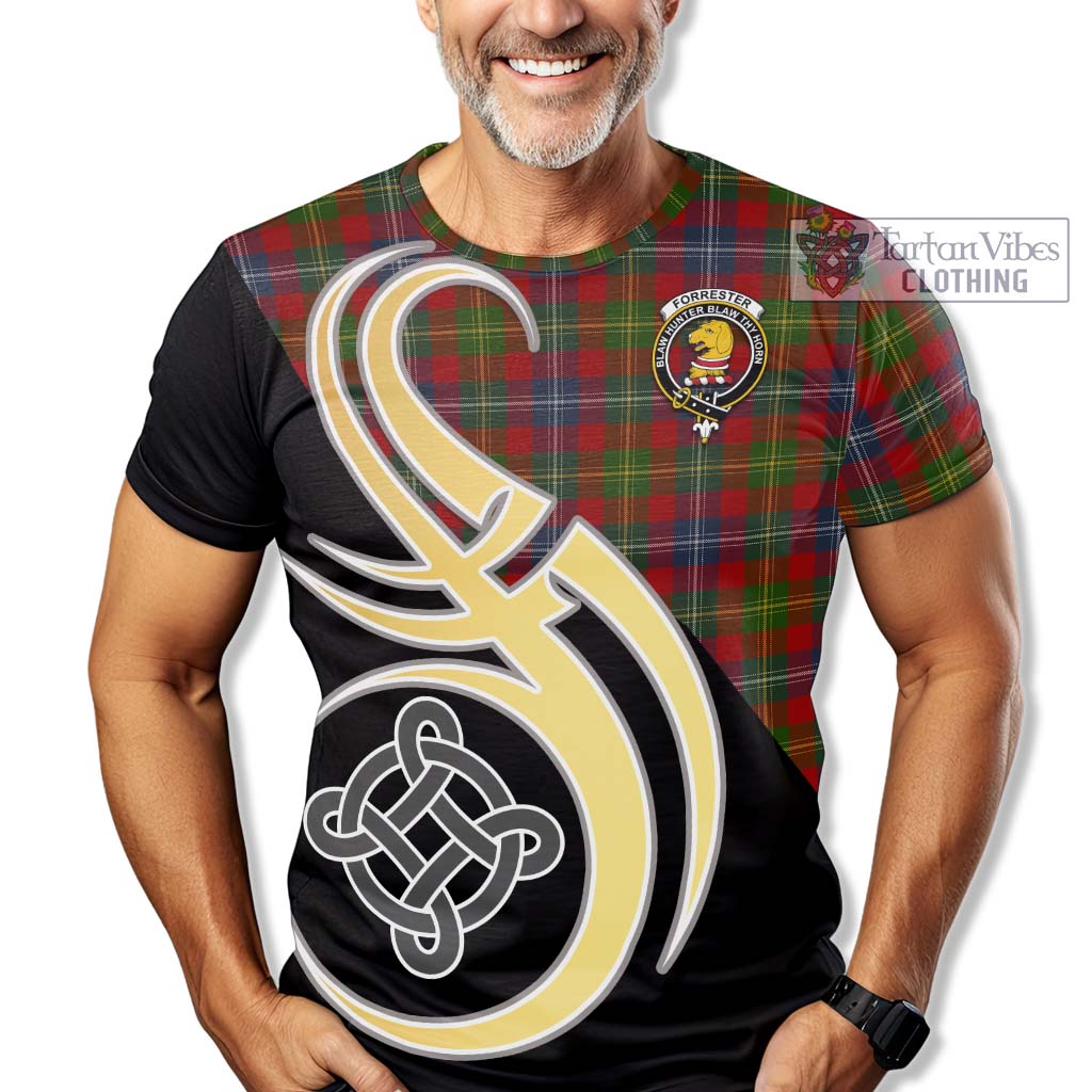 Tartan Vibes Clothing Forrester Tartan T-Shirt with Family Crest and Celtic Symbol Style