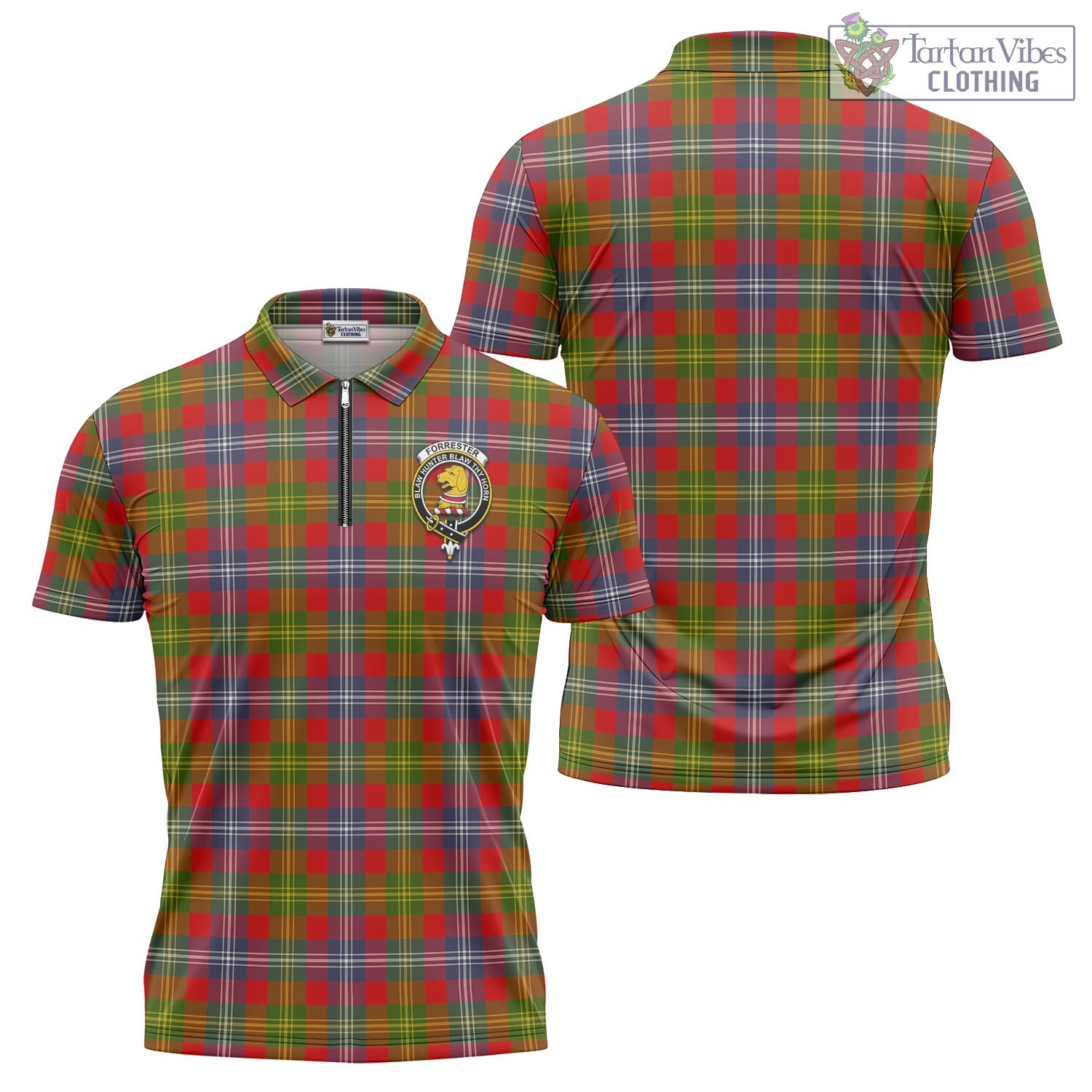 Tartan Vibes Clothing Forrester Tartan Zipper Polo Shirt with Family Crest