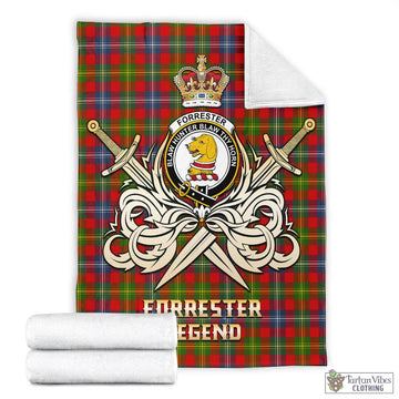 Forrester Modern Tartan Blanket with Clan Crest and the Golden Sword of Courageous Legacy